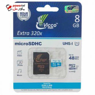 کارت حافظه microSDHC ویکو من مدل Extre 320X کلاس 10 استاندارد UHS-I U1 سرعت 48MBps ظرفیت 8 گیگابایت همراه با آداپتور SD کارت حافظه microSDHC ویکو من مدل Extre 320X کلاس 10 استاندارد UHS-I U1 سرعت 48MBps ظرفیت 8 گیگابایت همراه با آداپتور SD