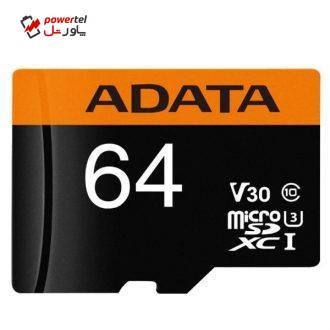 کارت حافظه microSDXC ای دیتا مدل Premier Pro کلاس V30 استاندارد UHS-I U3 سرعت 95MBps ظرفیت 64 گیگابایت به همراه آداپتور SD کارت حافظه microSDXC ای دیتا مدل Premier Pro کلاس V30 استاندارد UHS-I U3 سرعت 95MBps ظرفیت 64 گیگابایت به همراه آداپتور SD