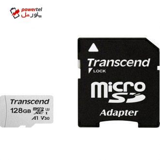 کارت حافظه microSDXC ترنسندمدل 300s کلاس 10 استاندارد UHS-I سرعت 95MBps ظرفیت 128 گیگابایت به همراه آداپتور SD