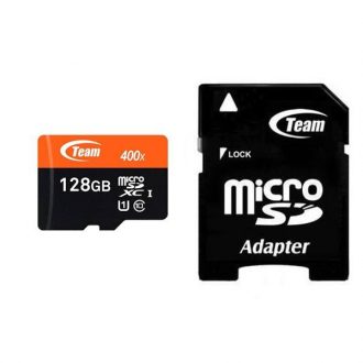 کارت حافظه microSDXC تیم گروپ کلاس 10 استاندارد UHS-I U1 سرعت 400X همراه با آداپتور SD ظرفیت 128 گیگابایت کارت حافظه microSDXC تیم گروپ کلاس 10 استاندارد UHS-I U1 سرعت 400X همراه با آداپتور SD ظرفیت 128 گیگابایت