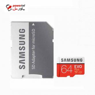 کارت حافظه microSDXC سامسونگ مدل Evo PIUS کلاس 10 استاندارد UHS-I U3 سرعت 80MBps ظرفیت 64 گیگابایت به همراه آداپتور SD