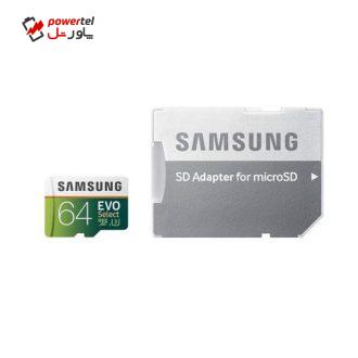 کارت حافظه microSDXC سامسونگ مدل Evo Select کلاس 10 استاندارد UHS-I U3 سرعت 100MBps ظرفیت 64 گیگابایت به همراه آداپتور SD کارت حافظه microSDXC سامسونگ مدل Evo Select کلاس 10 استاندارد UHS-I U3 سرعت 100MBps ظرفیت 64 گیگابایت به همراه آداپتور SD