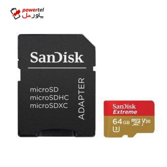 کارت حافظه microSDXC مدل Extreme V30 کلاس A1 استاندارد UHS-I U3 سرعت 100MBps 667X ظرفیت 64 گیگابایت به همراه آداپتور SD کارت حافظه microSDXC مدل Extreme V30 کلاس A1 استاندارد UHS-I U3 سرعت 100MBps 667X ظرفیت 64 گیگابایت به همراه آداپتور SD