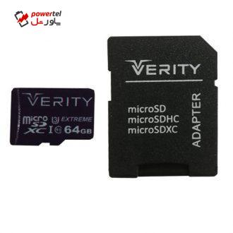 کارت حافظه microSDXC وریتی مدل Extreme کلاس 10 استاندارد UHS-I U3 سرعت 80MBps ظرفیت 64 گیگابایت به همراه آداپتور SD