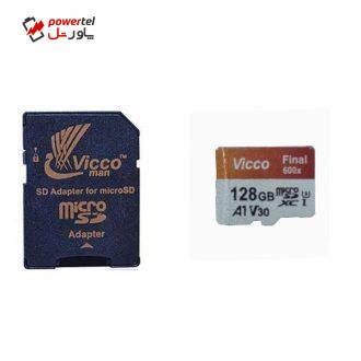 کارت حافظه microSDXC ویکومن مدل 600X Plus کلاس 10 استاندارد UHS-I U3 سرعت 90MBps ظرفیت 128 گیگابایت به همراه آداپتور SD