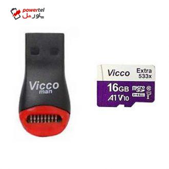 کارت حافظه microSDXC ویکومن مدل Extre 533X کلاس 10 استاندارد UHS-I U1 سرعت 80MBps ظرفیت 16 گیگابایت  به همراه کارت خوان