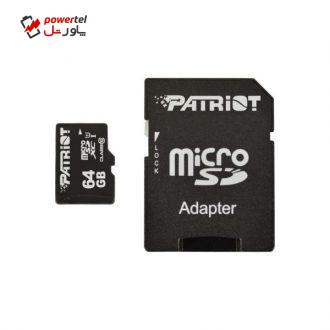 کارت حافظه microSDXC پتریوت کلاس 10 استاندارد UHS-I سری LX سرعت 85MB/s ظرفیت 64 گیگابایت همراه با آداپتور SD