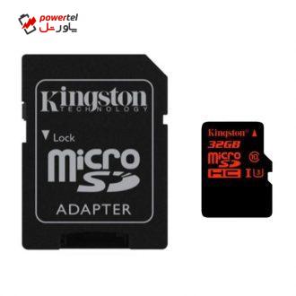 کارت حافظه microSDXC کینگستون کلاس 10 استاندارد UHS-I U3 سرعت 90MBps ظرفیت 32 گیگابایت به همراه آداپتور SD کارت حافظه microSDXC کینگستون کلاس 10 استاندارد UHS-I U3 سرعت 90MBps ظرفیت 32 گیگابایت به همراه آداپتور SD
