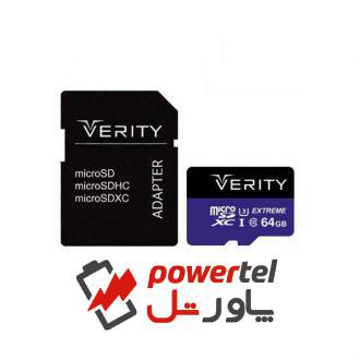 کارت حافظه microSDXC وریتی مدل 4K کلاس 10 استاندارد UHS-I U3 سرعت 80MBps ظرفیت 64 گیگابایت به همراه آداپتور SD