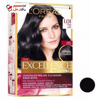 کیت رنگ مو لورآل سری Excellence شماره 1.01 حجم 48 میلی لیتر رنگ مشکی کیت رنگ مو لورآل سری Excellence شماره 1.01 حجم 48 میلی لیتر رنگ مشکی