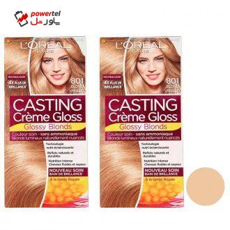 کیت رنگ مو لورآل مدل Casting Creme Gloss شماره 801 حجم 48 میلی لیتر رنگ بلوند وانیلی مجموعه 2 عددی کیت رنگ مو لورآل مدل Casting Creme Gloss شماره 801 حجم 48 میلی لیتر رنگ بلوند وانیلی مجموعه 2 عددی
