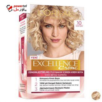 کیت رنگ مو لورآل مدل Excellence شماره 10 حجم 48 میلی لیتر رنگ بلوند طلایی