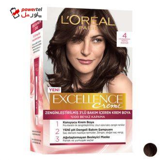 کیت رنگ مو لورآل مدل Excellence شماره 4 حجم 48 میلی لیتر رنگ قهوه ای کیت رنگ مو لورآل مدل Excellence شماره 4 حجم 48 میلی لیتر رنگ قهوه ای