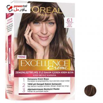 کیت رنگ مو لورآل مدل Excellence شماره 6.1 حجم 50 میلی لیتر بلوند تیره