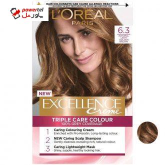 کیت رنگ مو لورآل مدل Excellence شماره 6.3 حجم 48 میلی لیتر رنگ قهوه ای طلایی