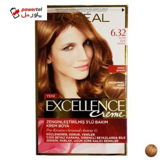 کیت رنگ مو لورآل مدل Excellence شماره 6.32 حجم 48 میلی لیتر رنگ قهوه ای