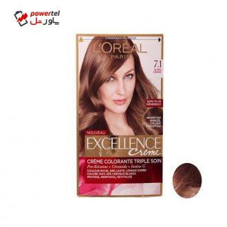 کیت رنگ مو لورآل مدل Excellence شماره 7.1 حجم 48 میلی لیتر بلوند نسکافه ای