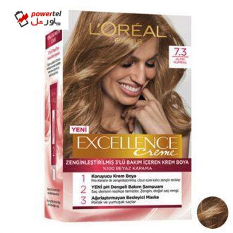 کیت رنگ مو لورآل مدل Excellence شماره 7.3 حجم 48 میلی لیتر رنگ بلوند فندوقی روشن