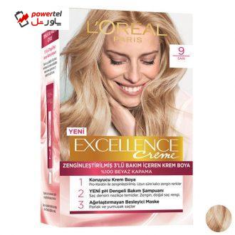کیت رنگ مو لورآل مدل Excellence شماره 9 حجم 48 میلی لیتر رنگ بلوند طلایی