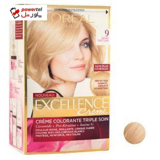 کیت رنگ مو لورآل مدل Excellence شماره 9 حجم 50 میلی لیتر رنگ بلوند خیلی روشن