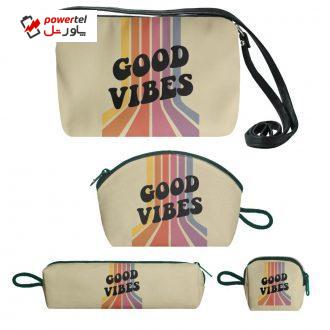 کیف دخترانه طرح good vibe کد f144 مجموعه 4 عددی