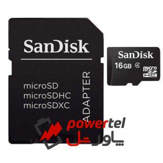 کارت حافظه microSDHC سن دیسک مدل MSD16 کلاس 4 استاندارد UHS-I سرعت 4MBps ظرفیت 16 گیگابایت به همراه آداپتور SD