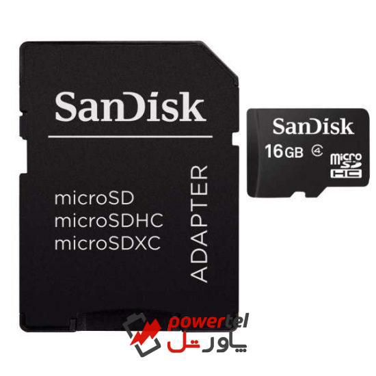 کارت حافظه microSDHC سن دیسک مدل MSD16 کلاس 4 استاندارد UHS-I سرعت 4MBps ظرفیت 16 گیگابایت به همراه آداپتور SD