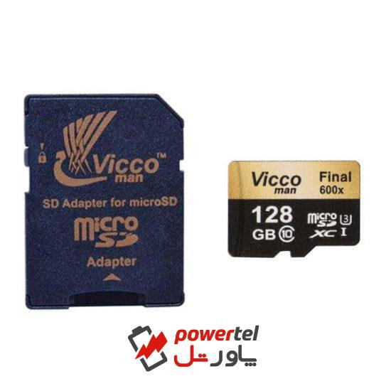 کارت حافظه microSDXC ویکومن مدل Final 600x plus کلاس 10 استاندارد UHS-I U3 سرعت 90MBs ظرفیت 128 گیگابایت به همراه آداپتور SD