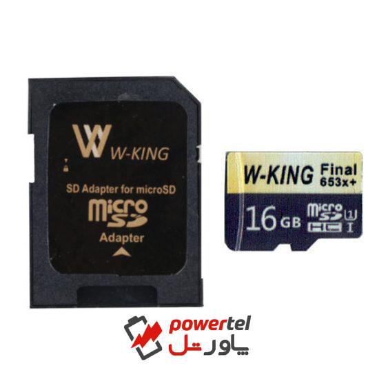 کارت حافظه microSDHC دبلیو کینگ مدل Final 653xPlus کلاس 10 استاندارد UHS-I U1 سرعت 98MBs ظرفیت 16 گیگابایت به همراه آداپتور SD
