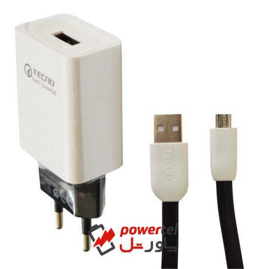 شارژر دیواری تکنو مدل POWER SET به همراه کابل تبدیل microUSB