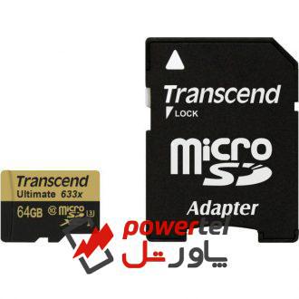 کارت حافظه microSDXC ترنسند مدل Ultimate کلاس 10 استاندارد UHS-I U3 سرعت 95MBps 633X همراه با آداپتور SD ظرفیت 64 گیگابایت