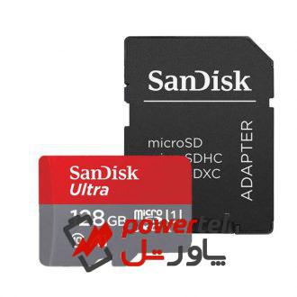 کارت حافظه microSDXC سن دیسک مدل Ultra A1 کلاس 10 استاندارد UHS-I سرعت 100MBps ظرفیت 128 گیگابایت به همراه آداپتور SD
