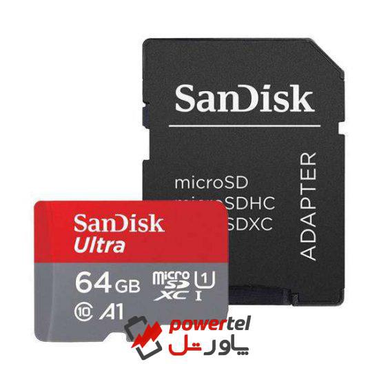 کارت حافظه microSDXC  مدل Ultra A1 کلاس 10 استاندارد UHS-I سرعت 100MBps ظرفیت 64 گیگابایت به همراه آداپتور SD