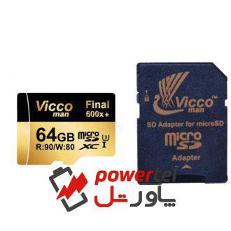 کارت حافظه microSDXC ویکومن مدل 600x plus کلاس 10 استاندارد UHS-I U3 سرعت 90MBs ظرفیت 64 گیگابایت به همراه آداپتور SD