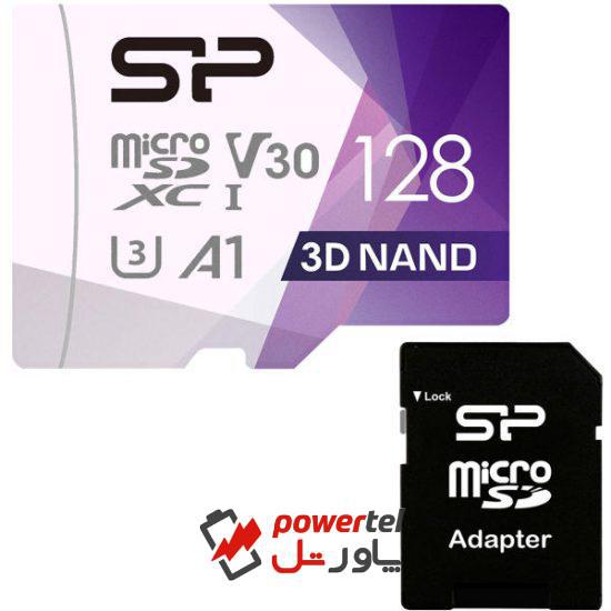 کارت حافظه microSDXC سیلیکون پاور مدل Superior Pro کلاس 10 استاندارد UHS-I U3 سرعت 100MBps ظرفیت 128 گیگابایت به همراه آداپتور SD