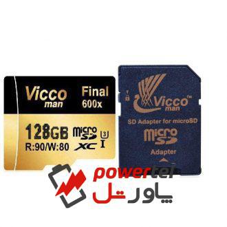 کارت حافظه microSDHC ویکو من مدل Final 600x کلاس 10 استاندارد UHS-I U3 سرعت 90MBps ظرفیت 128 گیگابایت همراه با آداپتور SD