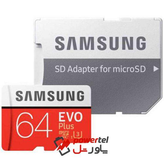 کارت حافظه microSDXC مدل Evo Plus کلاس 10 استاندارد UHS-I U3 سرعت 100MBps ظرفیت 64 گیگابایت به  همراه  آداپتور SD