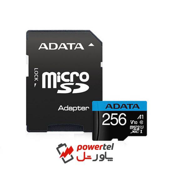 کارت حافظه‌ microSDXC ای دیتا مدل premier کلاس 10 استاندارد UHS-I U1 سرعت 100 MBps ظرفیت 256 گیگابایت به همراه آداپتور SD