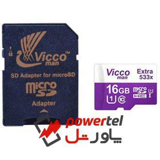 کارت حافظه microSDHC ویکومن مدل 533X کلاس 10 استاندارد UHS-I U1 سرعت 80MBps ظرفیت 16 گیگابایت به همراه آداپتور SD