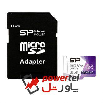 کارت حافظه‌ microSDXC سیلیکون پاور مدل Superior Pro کلاس 10 استاندارد UHS-I U3 سرعت 100MBps ظرفیت 128گیگابایت همراه با آداپتور SD