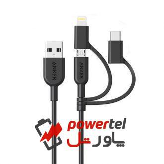 کابل تبدیل USB به لایتنینگ/USB-C/microUSB انکر مدل a8436 Power line2 طول 0.9 متر