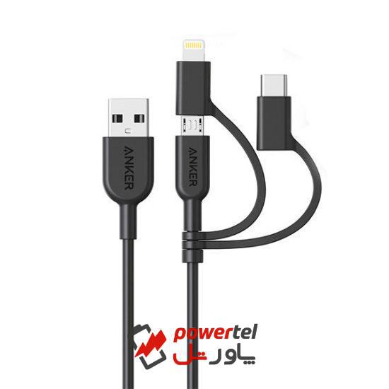 کابل تبدیل USB به لایتنینگ/USB-C/microUSB انکر مدل a8436 Power line2 طول 0.9 متر