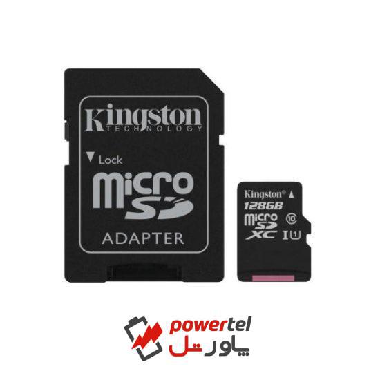 کارت حافظه microSDHC کینگستون مدل Canvas Select کلاس 10 استاندارد UHS-I U1 سرعت 80MBps ظرفیت 128 گیگابایت به همراه آداپتور SD
