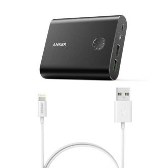 شارژر همراه انکر مدل A1316 PowerCore Plus With QC3 با ظرفیت 13400mAH به همراه کابل لایتنینگ