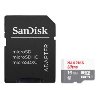 کارت حافظه microSDHC سن دیسک مدل Ultra  کلاس 10 استاندارد UHS-I سرعت 80MBps  همراه با آداپتور SD ظرفیت 16 گیگابایت