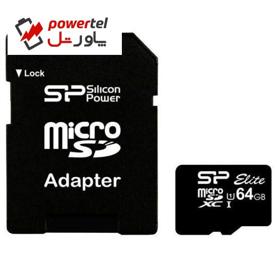 کارت حافظه microSDXC سیلیکون پاور مدل Elite کلاس 10 استاندارد UHS-I U1 سرعت85MBps همراه با آداپتور SD ظرفیت 64 گیگابایت