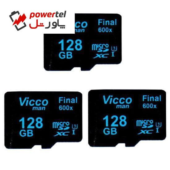 کارت حافظه microSDXC ویکومن مدل Final 600x کلاس 10 استاندارد UHS-I U3 سرعت90MBps ظرفیت128 گیگابایت بسته 3 عددی