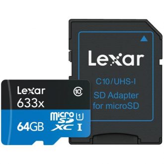 کارت حافظه‌ microSDXC لکسار مدل High-Performance کلاس 10 استاندارد UHS-I U1 سرعت 95MBps 633X همراه با آداپتور SD ظرفیت 64 گیگابایت