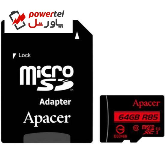 کارت حافظه microSDXC اپیسر کلاس 10 استاندارد UHS-I U1 سرعت 85MBps همراه با آداپتور SD ظرفیت 64 گیگابایت