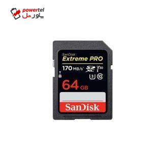 کارت حافظه SDXC سن دیسک مدل Extreme Pro V30 کلاس 10 استاندارد UHS-I U3 سرعت 170MBps ظرفیت 64 گیگابایت
